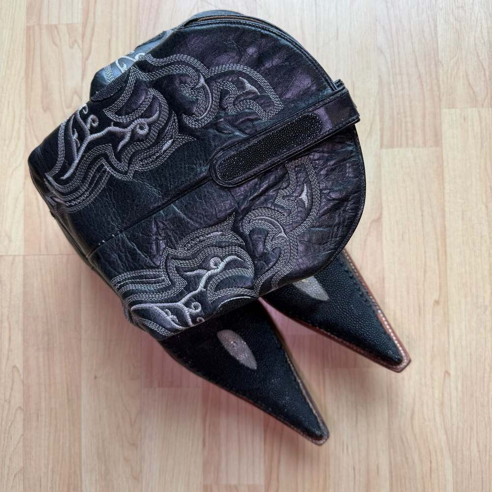 Red Diamond Black Stingray and Leather Pointed Toe Cowboy Boots 10.5 Men